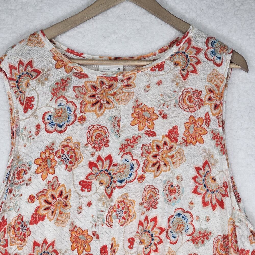 J. Jill Linen Love Linen Sleeveless Boho Floral Top W/ Twist Front Hem Womens XL - Picture 3 of 12